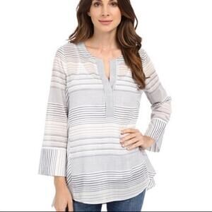 NYDJ Regatta Stripe Scoop Neck Blue and White Cotton Tunic Top Size S